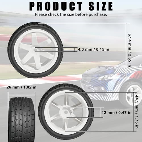 OD 2.65" On Road Rubber Tires Plastic Wheel Rims 12mm Hex for 1/10 RC Car | Compatible with MJX HSP Tamiya HPI Kyosho Traxxas Sakura Redcat WLtoys 1/10 RC On-Road Racing Touring Car (4pcs, White) - style: C-White