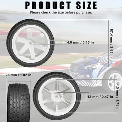 OD 2.65" On Road Rubber Tires Plastic Wheel Rims 12mm Hex for 1/10 RC Car | Compatible with MJX HSP Tamiya HPI Kyosho Traxxas Sakura Redcat WLtoys 1/10 RC On-Road Racing Touring Car (4pcs, White) - style: C-White
