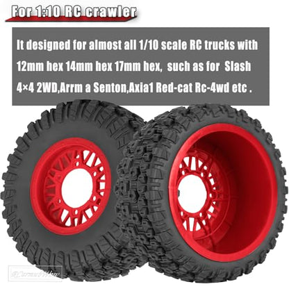 RC Wheels and Tires Truck Tires Short Course Tires for 1/10 Scale Car Arrm a Senton,Slash 2WD 4×4,Axia1,Rc 4wd,Red cat,Plastic Wheels Rubber Tires,4pcs,Red - color: Red(4pcs)