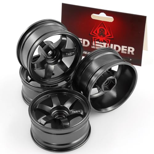 REDSPIDER • Aluminum 1/10 RC Drift Wheels 12mm Hex for 1:10 Rally Racing Car Tires Tamiya TT01 TT02 XV01 TA06 A959 PTG2 HPI KYOSHO HSP PTG2 Touring Street Tyres 4pcs (Black) - color: Black