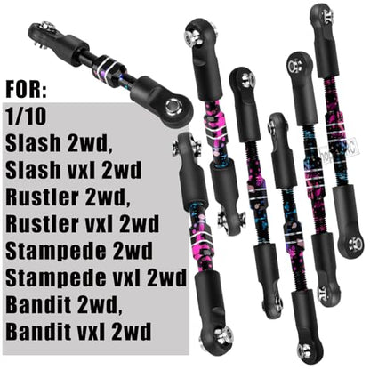 RC Aluminum Front&Rear Link Set Upgrades Part for 1/10 Slash 2WD VXL.Adjustable Turnbuckles Camber Links Toe Link Hops Up,Colour - color: Colour(for 1/10)