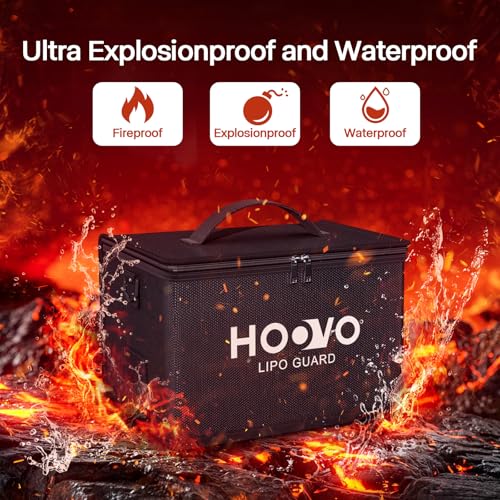 HOOVO Lipo Bag, Fireproof and Explosionproof LiPo Battery Bags | Large Capacity LiPo Guard Safe Pouch Adjustable for 10 - Cell LiPo Storage & Charge (10.6"x 6.7" x 6.7")