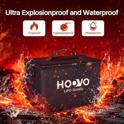HOOVO Lipo Bag, Fireproof and Explosionproof LiPo Battery Bags | Large Capacity LiPo Guard Safe Pouch Adjustable for 10 - Cell LiPo Storage & Charge (10.6"x 6.7" x 6.7")