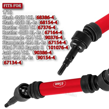 RC #45 Steel Front Rear Driveshaft/Drive Shaft Upgrades Part for 1/10 Slash,Rustler,Stampede,Jat0 4WD 4X4 VXL,F0rd F15O Rapt0r R 4WD,CVD Axles with Hex(#9051#9052) Red - color: Red-(Upgrades）