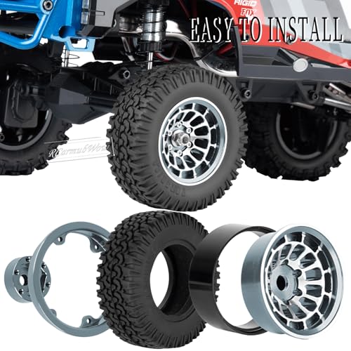 1.55 Inch Aluminum Alloy Beadlock Wheel and Tires for Tamiya AX90069 D90 TF2 CC01 CC02 1/10 RC Crawler Car,1.55 Beadlock Tires RC Rims,Soft Rubber All Terrain Tyre Metal Rims,Titanium - color: Titanium(4pcs)