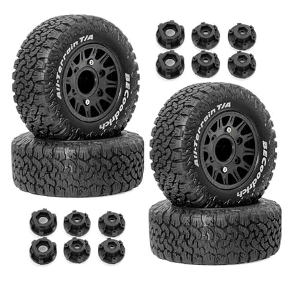 1/10 1/8 RC Short Course Truck Tires OD 113mm and Wheels 12mm 14mm 17mm Hex for 1:8 1:10 Scale Off Road Truck Car Traxxas Slash 2WD 4×4 Axial Losi Redcat Rc4wd Arrma Senton 4PCS (Black) - color: Black