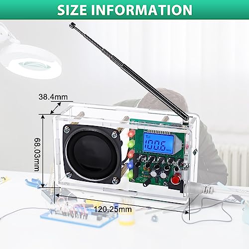 FM Radio Kit, ICSTATION DIY Radio Soldering Kit with LED Flashing Lights FM 76-108MHz LCD Display Soldering Project Radio with Headphone Jack for Adults Electronics Enthusiasts College Education