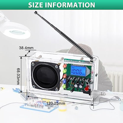 FM Radio Kit, ICSTATION DIY Radio Soldering Kit with LED Flashing Lights FM 76-108MHz LCD Display Soldering Project Radio with Headphone Jack for Adults Electronics Enthusiasts College Education