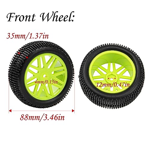 12mm Hex Wheel Rims & OD 88mm/3.46" Rubber Tires with Foam Front Rear Wheel Compatible with Redcat HPI HSP ExceedRC 1/10 Scale Off Road Buggy