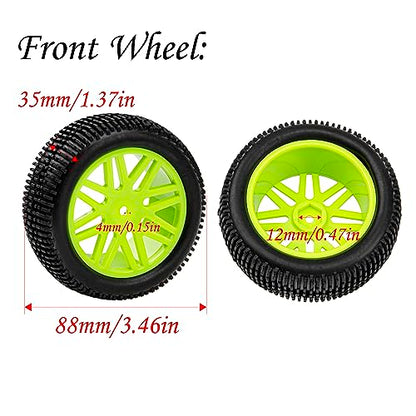 12mm Hex Wheel Rims & OD 88mm/3.46" Rubber Tires with Foam Front Rear Wheel Compatible with Redcat HPI HSP ExceedRC 1/10 Scale Off Road Buggy