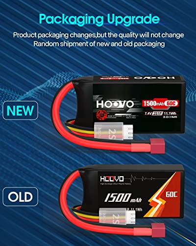 HOOVO 2S 7.4V 1500mAh 60C RC Lipo Battery Pack with T Connector 2 Packs | Softcase, for RC Boat Truck RC Helicopter Airplane Quadcopter UAV Drone FPV Racing Hobby Models