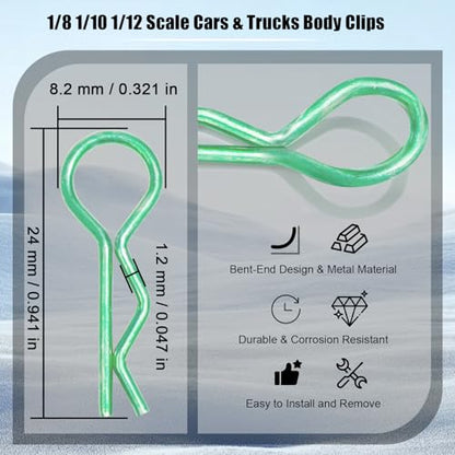 100pcs Universal RC Body Clips Pins - Compatible with Traxxas, Arrma, Redcat, Axial, HPI, HSP, Exceed, Himoto, Losi, RC4WD, Tamiya, Fits 1/8, 1/10, 1/12 Scale RC Cars, Trucks, Crawlers, Buggies - color: -Green-