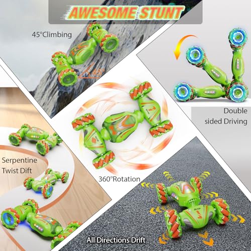 Nicella Remote Control Car, RC Cars for Boys, Gesture Stunt with Light & Music, 4WD, 360° Rotating, 2.4Ghz Remote Control Car Toys, Birthday Gift for Kids Age 6+ (Green) - color: Green