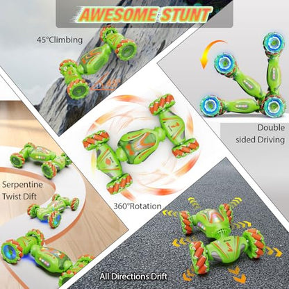 Nicella Remote Control Car, RC Cars for Boys, Gesture Stunt with Light & Music, 4WD, 360° Rotating, 2.4Ghz Remote Control Car Toys, Birthday Gift for Kids Age 6+ (Green) - color: Green