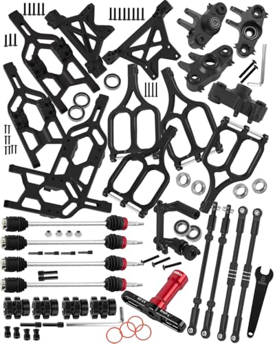RC Alloy Suspension Arms&Steering Block Knuckle Arm&Shock Tower&Drive Shaft Axles&Push Rod Links&Steering Bellcranks Upgrades Part for 1/10 T-Maxx/E-Maxx,Driveshafts Hops Up,Black - color: Black - (Upgrades)