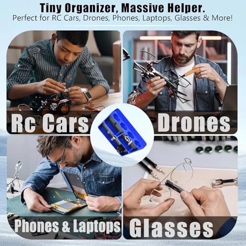 Magnet Tool Tray Aluminum Alloy Screw Tray with Tool Holder RC Parts Fixing for 1/10 RC Cars, Drones, Phone, Computer, Eyeglass, Electronic Multi-Compartment Anti-Loss Organizer Storage Box(Blue) - color: Blue
