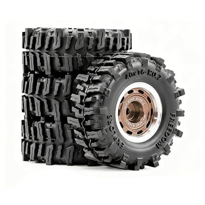 0.7” Wheel & Mud Terrain Tire Set for 1/30 RC Crawler, -1.00mm Offset, Axial SCX30 & Redcat Ascent-32, CNC Aluminum Rims, 5mm Hex, Shims Screwdriver Included, Pre-Assembled, 4 pcs, Brown - color: Brown, size: Loose-dirt-mud-bite