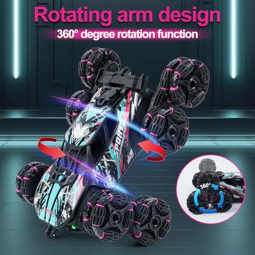 MagicKidz 8 Wheels Gesture Sensing Car for Kids Ages 5 6 7 8 9 10 11 12 - Birthday Gifts for Boys 5-7 8-12 Years Old, 2.4GHz Off-Road Remote Control Stunt Toy with Spray & LED Lights, 360-Degree Flips - color: 8 Wheels Gesture Sensing Car