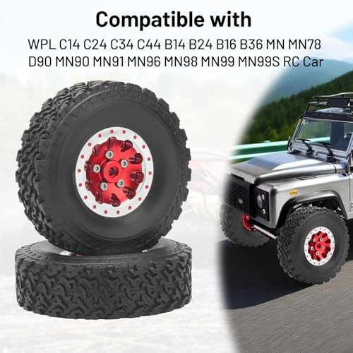 daitoku 1/12 Beadlock RC Wheels and Tires for WPL C14 C24 C34 C44 B14 B24 B16 B36 MN MN78 D90 MN90 MN91 MN96 MN98 MN99 MN99S (Red) - color: Red