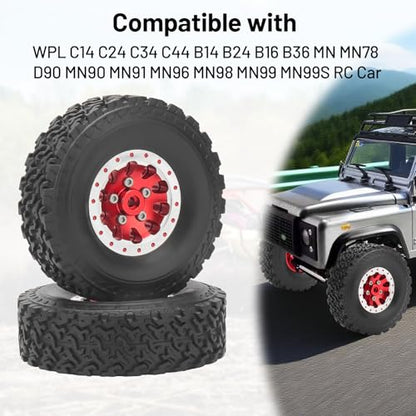 daitoku 1/12 Beadlock RC Wheels and Tires for WPL C14 C24 C34 C44 B14 B24 B16 B36 MN MN78 D90 MN90 MN91 MN96 MN98 MN99 MN99S (Red) - color: Red