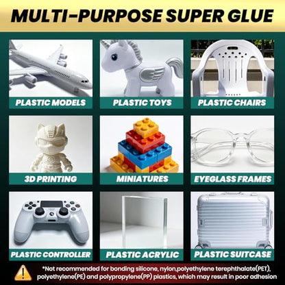 Super Glue for Plastic, Professional Grade Cyanoacrylate (CA) Instant Adhesive, 2 oz. (56.8 Grams) - Glue for PVC, ABS, Polycarbonate and Other Plastic Materials - size: 2 oz, style: Plastic