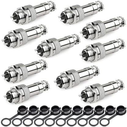 Clyxgs 2-Core Aviation Plug Connector Male Female 12mm Panel Mount Metal Wire Adapter Waterproof Cap 10PCS - style: GX12-2-10