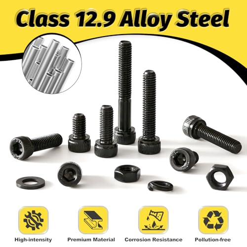 Kadrick M6 Screw Assortment Kit 660PCS,M6x8mm-40mm Bolts with Nuts,Washers & Hex Wrench, Class 12.9 Socket Head Cap M6 Screws, Black Zinc Plated, for DIY, Industrial & Mechanical Use - size: M6 660Pcs New