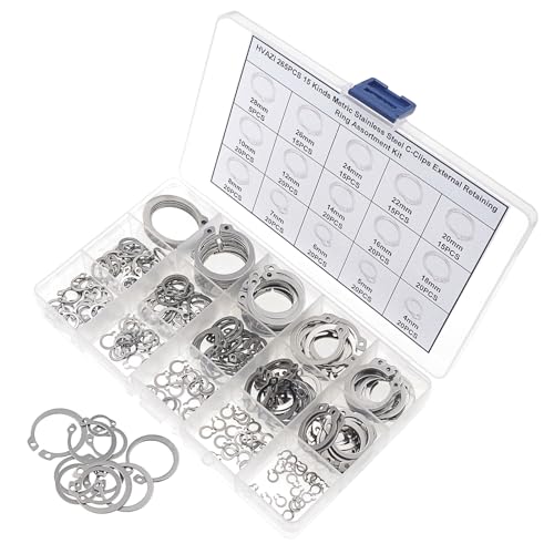265PCS Metric 304 Stainless Steel C-Clips External Retaining Ring Kit | Nominal Diameter:4mm to 28mm