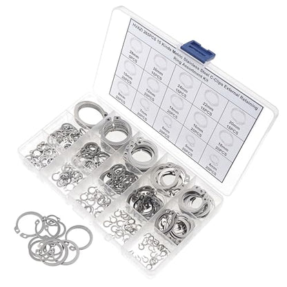 265PCS Metric 304 Stainless Steel C-Clips External Retaining Ring Kit | Nominal Diameter:4mm to 28mm