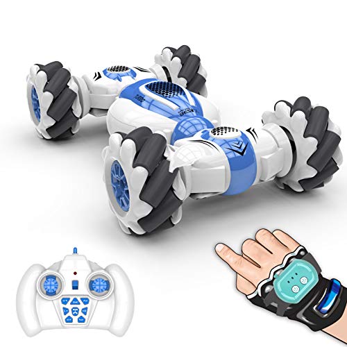 GoolRC RC Stunt Cars, 2.4GHz 4WD Watch Gesture Sensor Car, Deformable All-Terrain Off Road Car with 360° Flips and Double Sided Rotating, Electric Toy Vehicle for Teens (Blue)