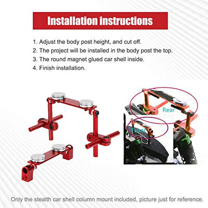Tbest Magnetic Body Mount Kit, Aluminum Invisible Design for 1/10 Scale RC Racing Car Accessory for Racers and Hobbyists in Competitive Events, Off-Road Tracks, and Quick Body Changes
