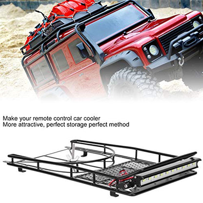 RC Crawler Car Metal Roof Rack Luggage Carrier, Durable RC Accessory with White LED Light Strip, Universal Fit for HSP HPI AXIAL Remote Control