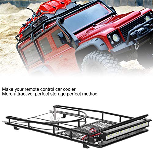 RC Roof Rack Luggage CER for, Metal Roof Rack with LED Strip, ccessory for Weight Black for RC Crawler Car