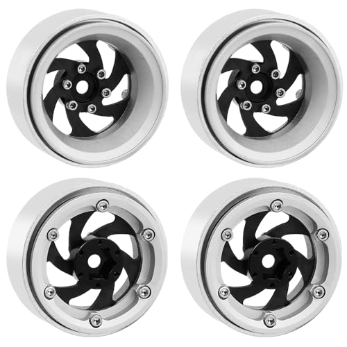 ModuWheel 1.3" Negative Offset Aluminum + Carbon Fiber Base Beadlock Wheels for 1/24 1/18 SCX24 TRX4m Ascent-18 RC Crawler (silver) - color: silver