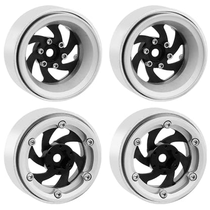 ModuWheel 1.3" Negative Offset Aluminum + Carbon Fiber Base Beadlock Wheels for 1/24 1/18 SCX24 TRX4m Ascent-18 RC Crawler (silver) - color: silver