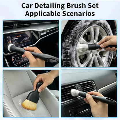 5 PCS Car Detailing Brush Set-Car Interior & Exterior Soft Boars Bristle Cleaning Brushes,Dusting Cleaning Supplies for Auto Detailing, Dashboard, Vents, Wheels,Tires,Leather Seat
