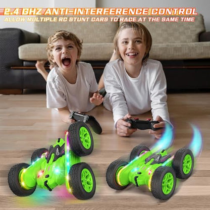 Remote Control Car, Rc Cars Stunt RC Car Toys Upgraded Strip Lights and Headlights Kids Toys Double-Sided 360° Rotating 4WD Drift Truck for Boys Girls Birthday Gift (Green) - color: Green