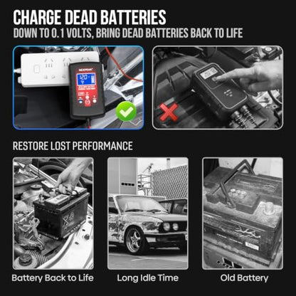 3-Pack 1.75A Car Battery Charger, 6V &12V Smart Battery Trickle Charger | Fully automatic 6V/12V Battery Charger, LCD screen monitors real-time status, Multi-protection for cars, boats, motorcycles