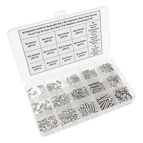 M2 M2.5 M3 Knurled Socket Head Cap Screws Nuts Flat Washers Kit | 304 Stainless Steel - size: M2M2.5M3