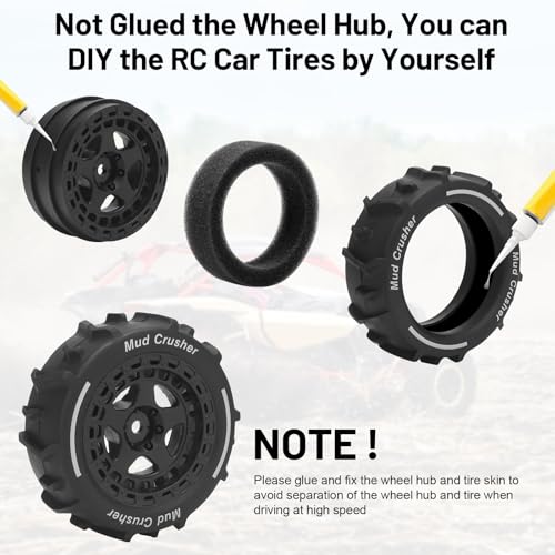 1/14 RC Wheels and Tires, daitoku 12mm Hex Hub RC Car Beach Tires for ARRMA 1/14 Typhon GROM - Black - color: Black