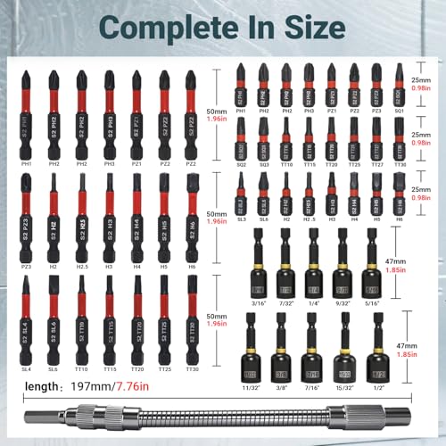 86-Piece Magnetic Impact Nut Driver Set, SAE/Metric Nut Driver Set, Right Angle Drill Driver, Socket Adapters, Bit Holder, Wing Nut Driver, Ratchet Bit Driver, Quick Release Extension, Power Bits - size: 86-Piece Magnetic Impact Nut Driver Set