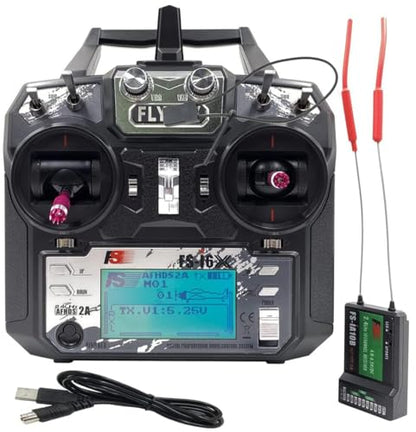 DTXMX Flysky FS-i6X 10CH Transmitter and Receiver FS-iA10B for RC Models | 10 Channels 2.4GHz AFHDS 2A Radio Control System for RC FPV Quadcopter, Fixed Wing (Mode-2)