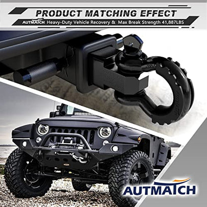 AUTMATCH 3/4" D Ring Shackles (2-Pack) - 41,887 lbs Break Strength | Heavy Duty Clevis Shackle with 7/8" Pin & Isolator Washer Kit for Tow Strap, Winch, Towing & Off-Road Vehicle Recovery, Black - color: Black