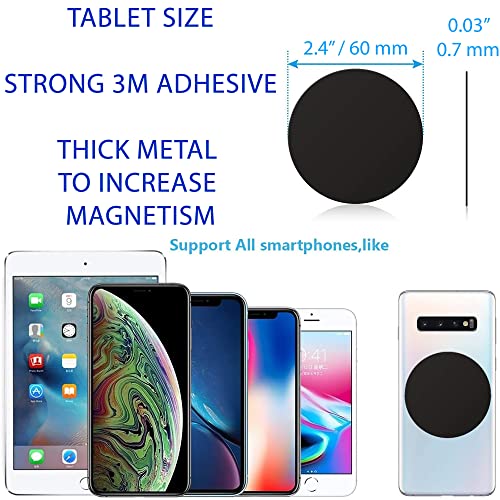Tablet Metal Plates for Magnetic Car Mount, Wall, Magnets Kit. Replacement Set 2.4" of 12 Large Black Round Iron Discs for DIY, Crafts. 3M Adhesive Backing Steel Cell Phone Case Stickers 12 Pack - color: Round / 12 Pack