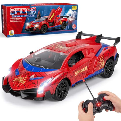 CHMYWJ Spider Remote Control Car with Lights, Spray, Openable Scissor Doors Gifts for 3 4 5 6 7 8 9 10 Year Old Boys Age 3-4 4-6 6-8 8-12 Christmas Birthday Gift, Toddler Kids Toy