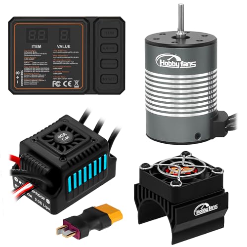 Waterproof S3650 3900KV Brushless Motor 3.175mm Shaft with 60A Brushless ESC Electric Speed Controller Combo Set with Heatsink and Programming Card for 1/10 Remote Control Car Truck, Blue - size: 3900KV Motor&60A ESC&Heatsink&Programming Card