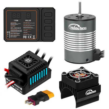 Waterproof S3650 3900KV Brushless Motor 3.175mm Shaft with 60A Brushless ESC Electric Speed Controller Combo Set with Heatsink and Programming Card for 1/10 Remote Control Car Truck, Blue - size: 3900KV Motor&60A ESC&Heatsink&Programming Card
