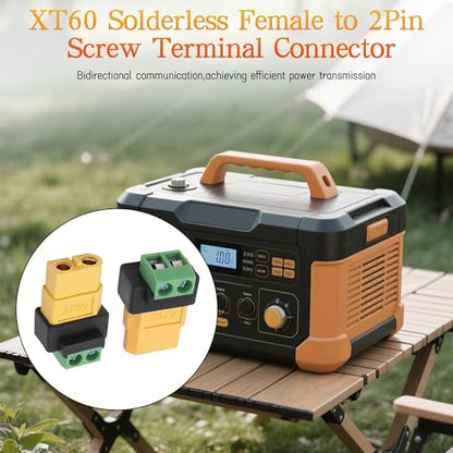 MEIRIYFA XT60 Solderless Connector Female to 2Pin Screw Terminal Adapter for Solar Panel、Portable Power Station,Unmanned Aerial Vehicles, Model Aircraft Plug 4Pcs