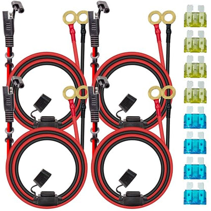 BFXM 4 Pcs 10AWG 2FT SAE Connector Extension Cables with 15& 20A Fuse | 2 Pin SAE to O Ring Terminal Quick Disconnect Harness for Car, Motorcycle, Solar Panel - color: 10awg2ft*4