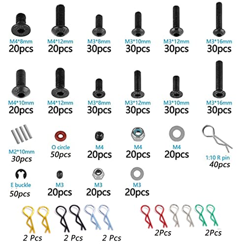 610PCS Universal RC car Parts Screw Tool Kit Screws Assortment Set, Hardware Fasteners for Traxxas Axial Redcat Arrma HPI SCX10 Losi 1/8 1/10 1/12 1/16 Scale RC Cars Trucks Crawler, RC Screw Kit
